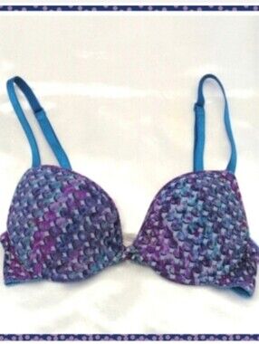 Sexy Padded Push-up Bra 34A On Gossamer Turquoise  Purple print  Summer
